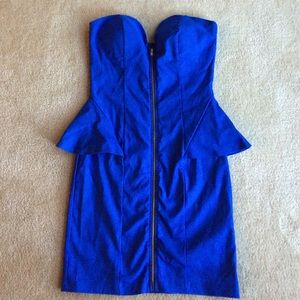 Blue tube dress with zipper and peplum design
